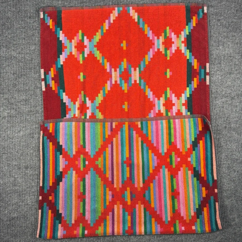 Vtg 70s 80s Royal Terry Bath Towel Southwestern Geometric Red Rainbow Brazil